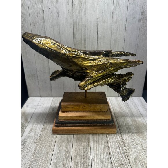 Vintage The Golden Stump Coated Sculpture Driftwood with Wood Base Home Decor - Picture 5 of 11